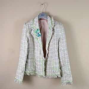 Y2K tweed Fringed blazer tan and green plaid SOYA